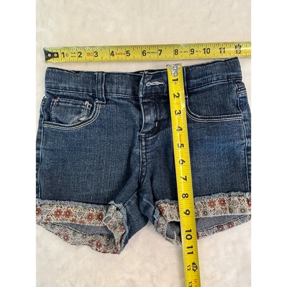 LEI‎ Girls Denim Shorts Size 8 Dark Wash Heart Embroidery Floral Cuff Boho